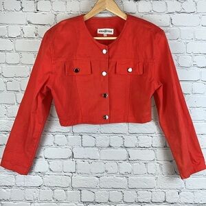 Red Denim Jacket Boxy Crop Size Large